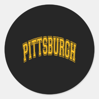 Pittsburgh Varsity Style Amber Text And Outline Classic Round Sticker