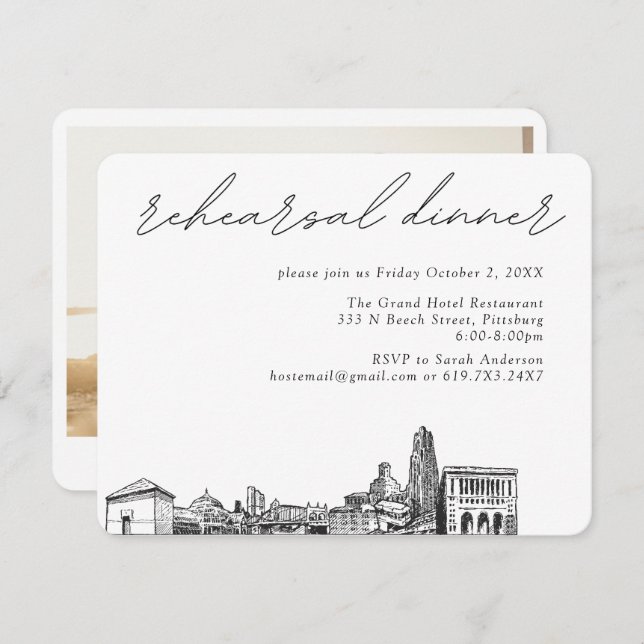 Pittsburgh Wedding Elegant Rehearsal Dinner Enclosure Card (Front/Back)