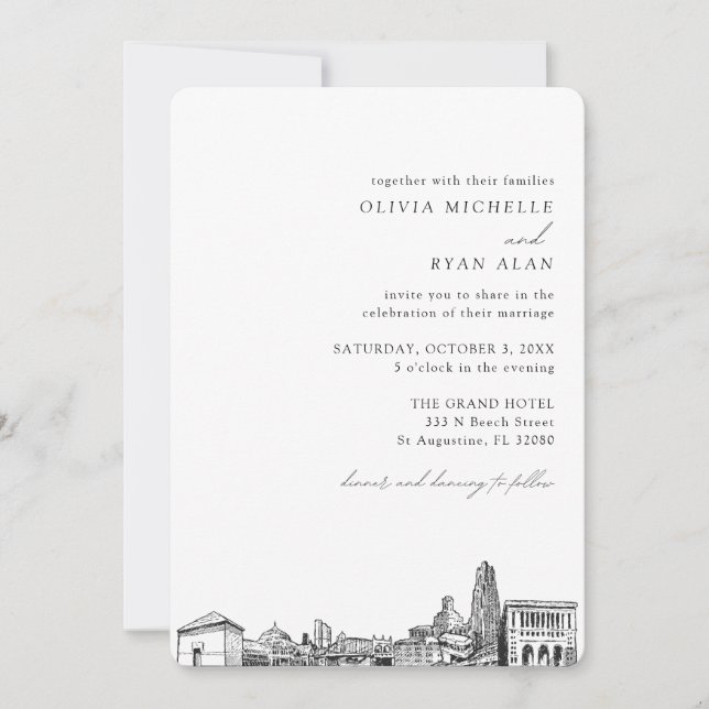 Pittsburgh Wedding Elegant Skyline Invitation (Front)