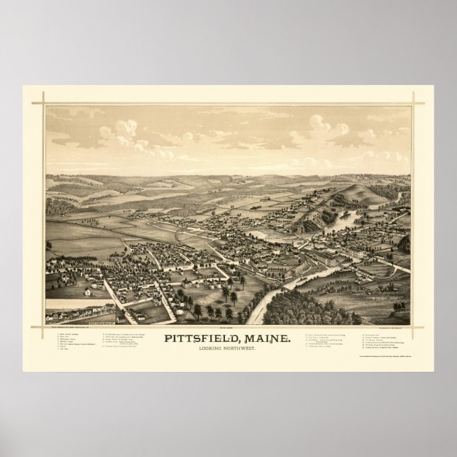 Pittsfield, ME Panoramic Map - 1889 Poster (Front)