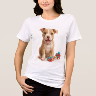 Pitty Party – Pitbull Puppy with Colorful Rope Toy Tri-Blend Shirt