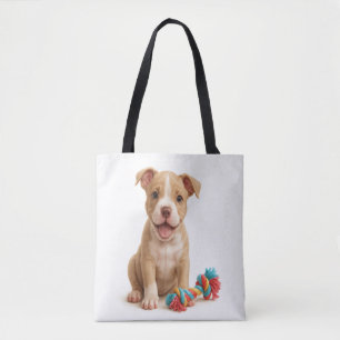 Pitty Party – Pitbull Puppy with Colourful Rope To Tote Bag