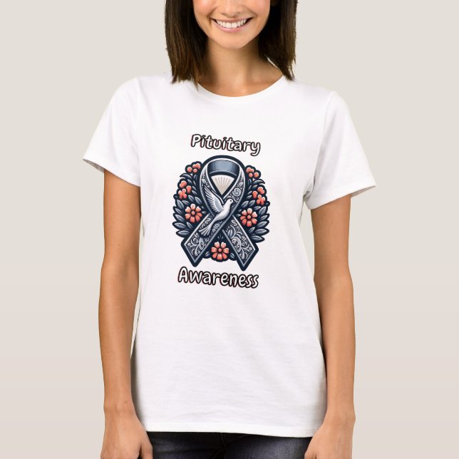 Pituitary Disorders | Grey Awareness Ribbbon T-Shirt (Front)