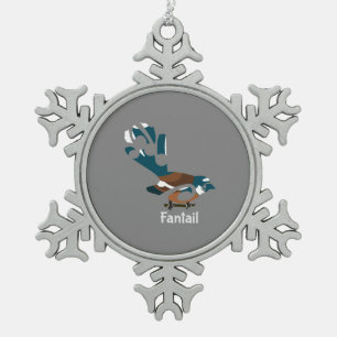 Piwakawaka  New Zealand bird Snowflake Pewter Christmas Ornament