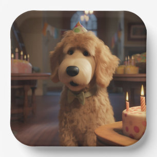 Pixar-Style Goldendoodle Birthday Paper Plates
