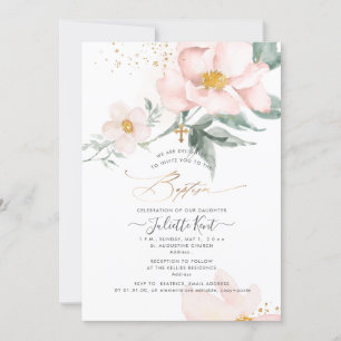 PixDezin H2 Single Petal Blush Roses Baptism Invitation