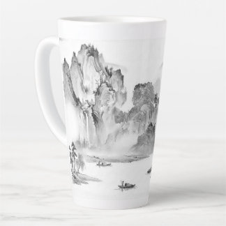 PixDezine Black Chinoiserie Valley Life Landscape Latte Mug