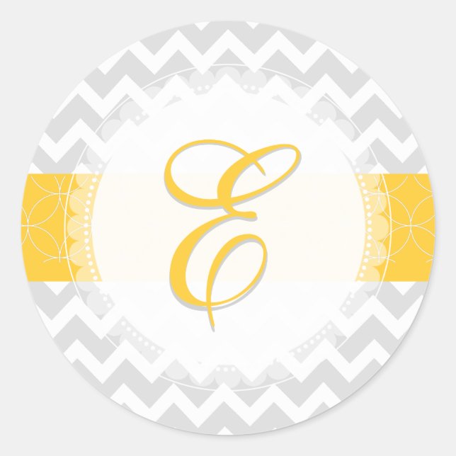 PixDezine chevron/grey/yellow/monogram/diy colours Classic Round Sticker (Front)