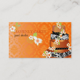 PixDezine damask+burnt apricot cake/pâtisserie Business Card