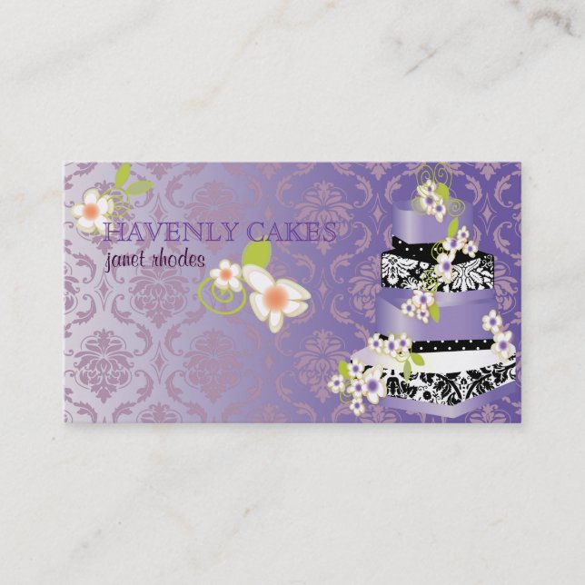 PixDezine damask+lilac cake bakery/pâtisserie Business Card (Front)