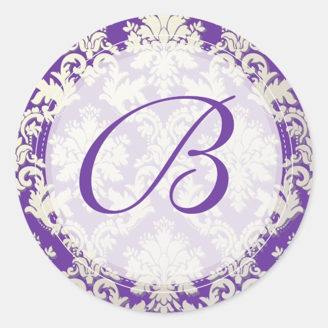 PixDezine DIY monogram+colour/La Paloma Damask Classic Round Sticker (Front)