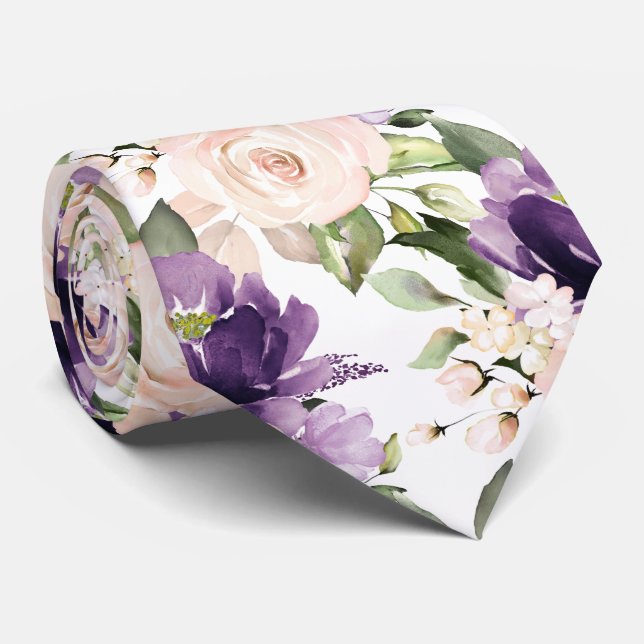 PixDezine H2 Flowers Aubergine Blush Roses  Ne Tie (Rolled)