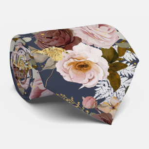 PixDezine H2 Flowers Burgundy Blush Roses Navy Tie