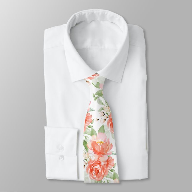 PixDezine H2 Flowers Teal n Rust Orange Tie (Tied)