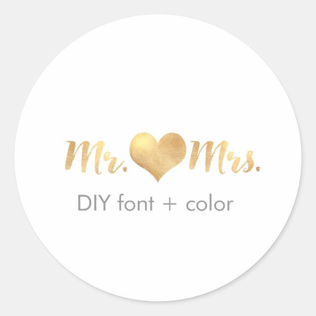 PixDezine heart/mr&mrs/DIY background colour Classic Round Sticker (Front)