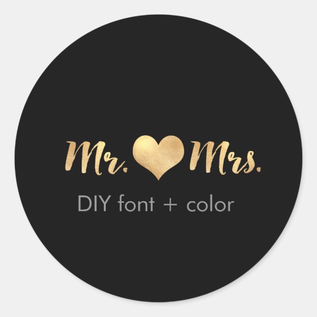 PixDezine heart/mr&mrs/DIY background colour Classic Round Sticker (Front)