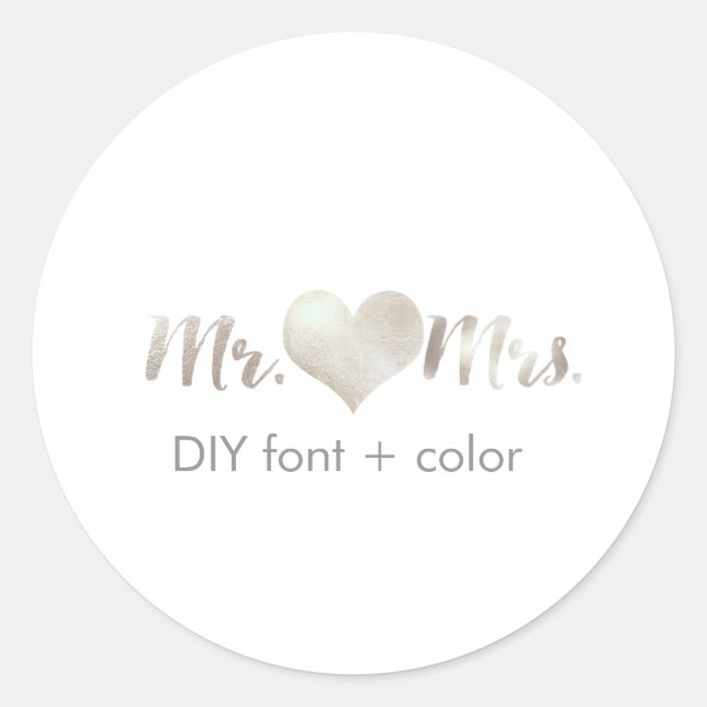 PixDezine heart/mr&mrs/DIY background colour Classic Round Sticker (Front)