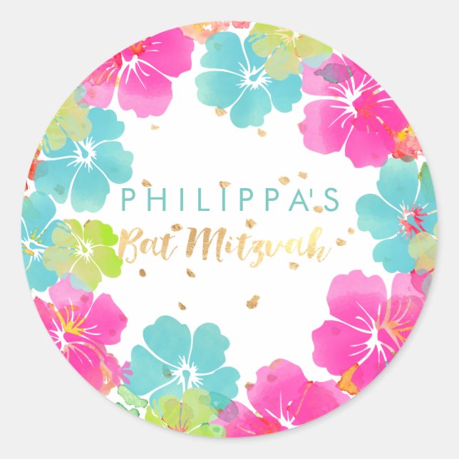 PixDezine hibiscus lei/DIY background colour Classic Round Sticker (Front)