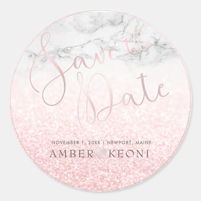 PixDezine Iridescent Blush Pink Save Our Date Classic Round Sticker (Front)