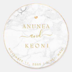 PixDezine Marble Faux Gold Heart Classic Round Sticker