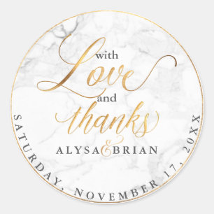 PixDezine Marble/Faux Gold Love+Thanks Classic Round Sticker