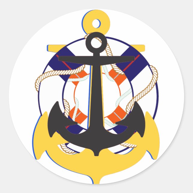 PixDezine nautical/anchor/lifesaver/ Classic Round Sticker (Front)