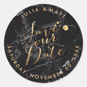 PixDezine Save the Date/Marble+Faux Gold Classic Round Sticker