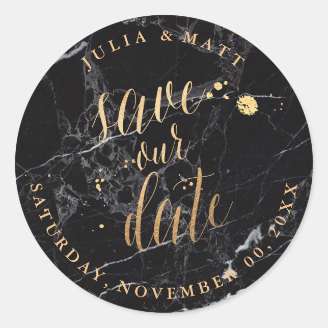 PixDezine Save the Date/Marble+Faux Gold Classic Round Sticker (Front)