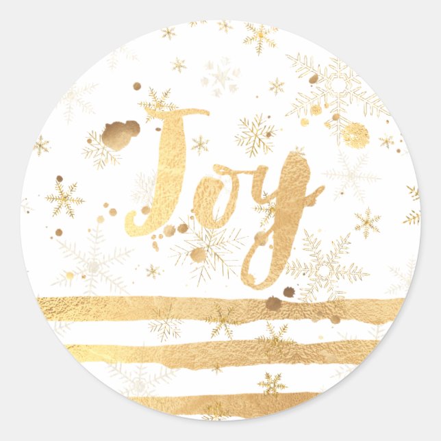 PixDezine snowflakes/stripes/dazzled faux gold Classic Round Sticker (Front)