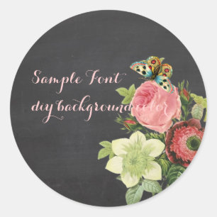 PixDezine vintage redoute rose+chalkboard Classic Round Sticker