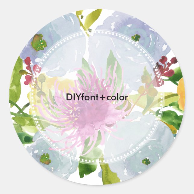 PixDezine watercolor floral/blue ranunculus Classic Round Sticker (Front)