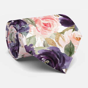PixDezineH2 Flowers Aubergine Purple Blush Roses Tie
