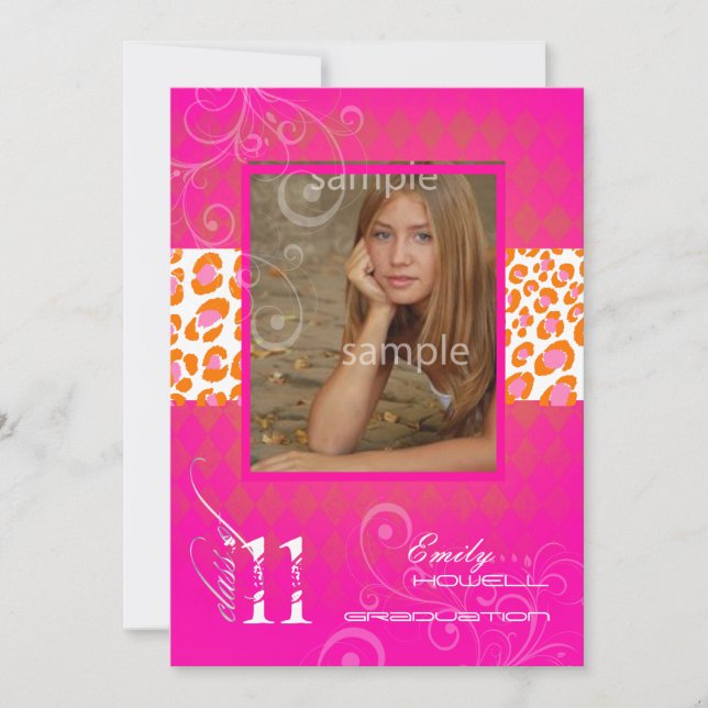 PixDezines 2011 Graduation, Hot Pink Harlequin Invitation (Front)