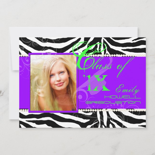 PixDezines 2012 Grads, zebra print/diy colours Invitation (Front)