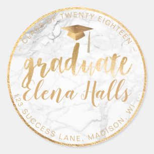 PixDezines 2018 Graduation/Marble+Faux Gold Classic Round Sticker