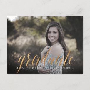PixDezines 2019 Graduate Photos/Faux Metallic Gold Announcement Postcard