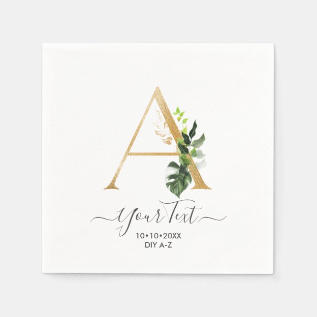 PixDezines A-Z Faux Gold Monogram Tropical Foliage Napkin (Front)