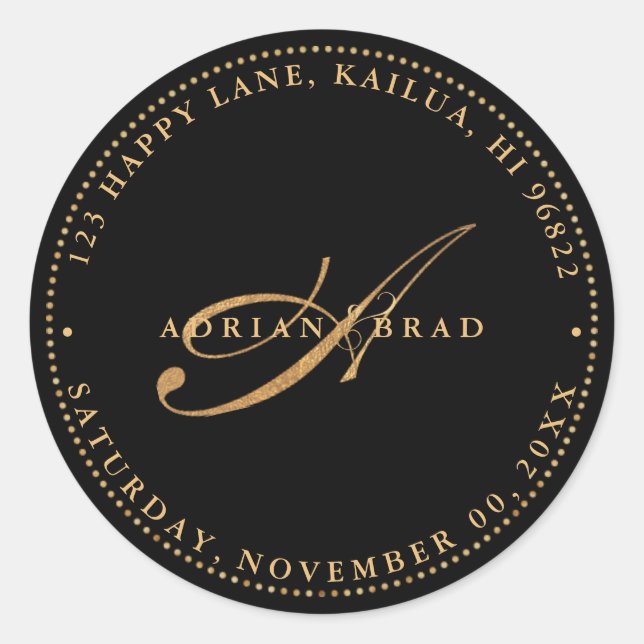 PixDezines A-Z Script Monogram Faux Gold Classic Round Sticker (Front)