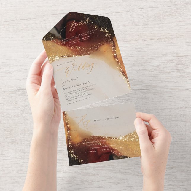 PixDezines Abstract Cosmic Faux Gold Veins All In One Invitation (Tearaway)