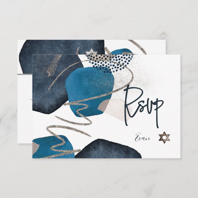 PixDezines Abstract RSVP Navy Bar Mitzvah✡ (Front/Back)