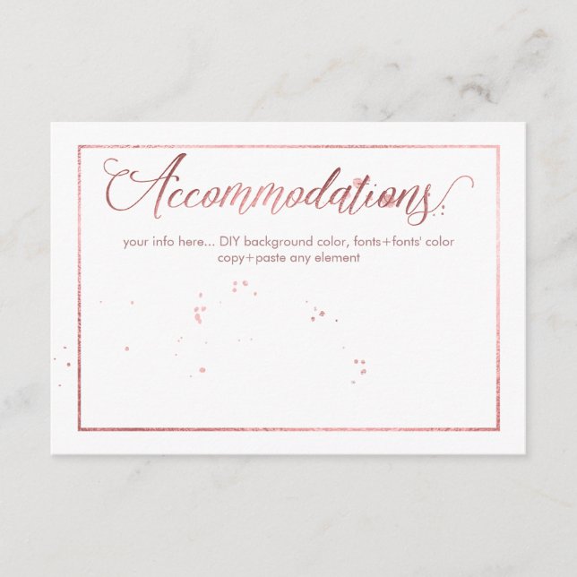 PixDezines Accommodations, Dazzled/Faux Rose Gold Enclosure Card (Front)