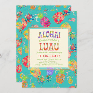 PixDezines Aloha Hawaiian Pineapples/DIY Teal Invitation