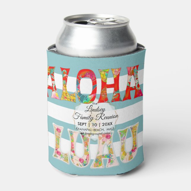 PixDezines Aloha Luau Pink Flamingos Can Cooler (Can Front)