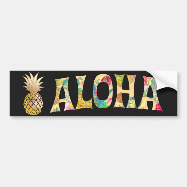 PixDezines Aloha Pineapple Bumper Sticker (Front)
