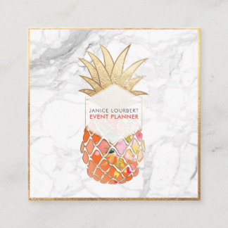 PixDezines ALOHA PINEAPPLE/CORAL ORANGE/FAUX GOLD Square Business Card