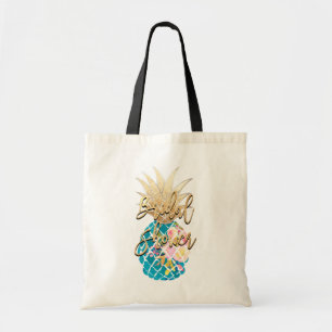 PixDezines Aloha Pineapple+Faux Gold+Aqua Tote Bag