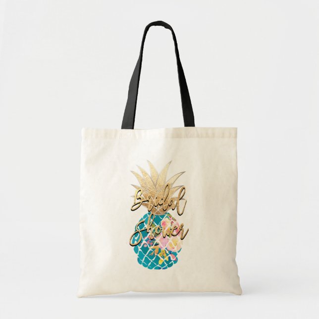 PixDezines Aloha Pineapple+Faux Gold+Aqua Tote Bag (Front)