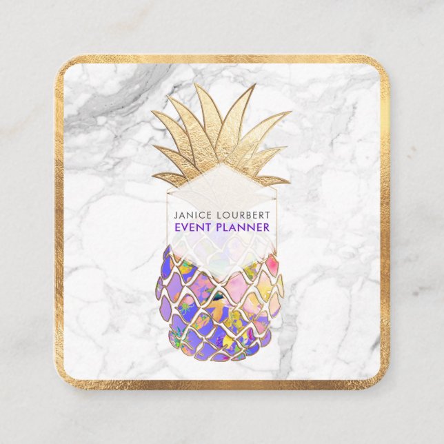 PixDezines ALOHA PINEAPPLE/FAUX GOLD/MARBLE Square Business Card (Front)