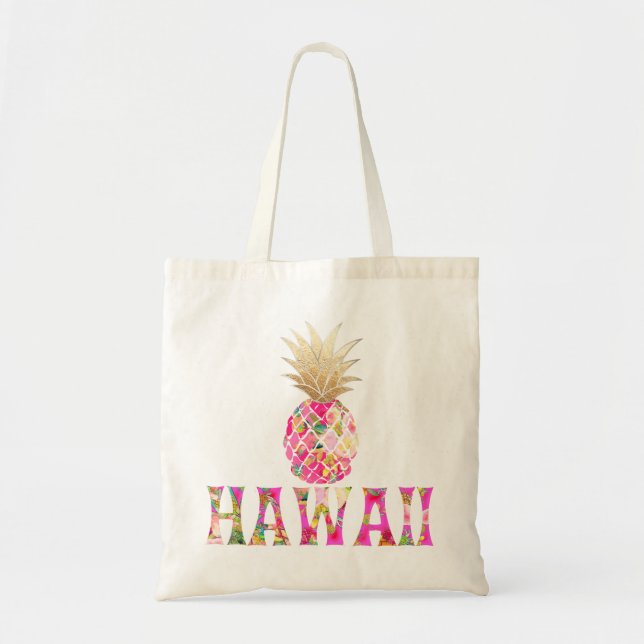 PixDezines Aloha Pineapple+Faux Gold Tote Bag (Front)