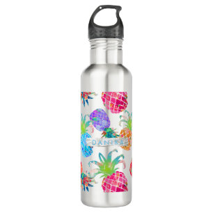 PixDezines Aloha Pineapple+Floral Watercolor 710 Ml Water Bottle